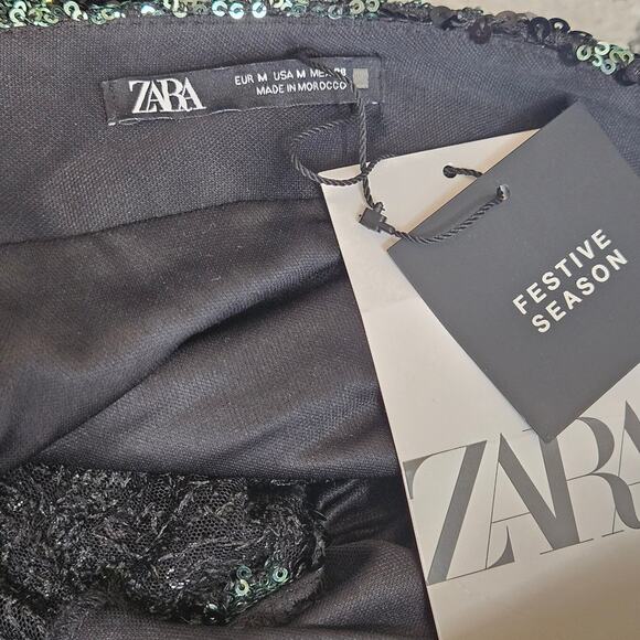 Zara Black Sequin midi skirt holiday gala Christmas formal slit - Picture 8 of 12